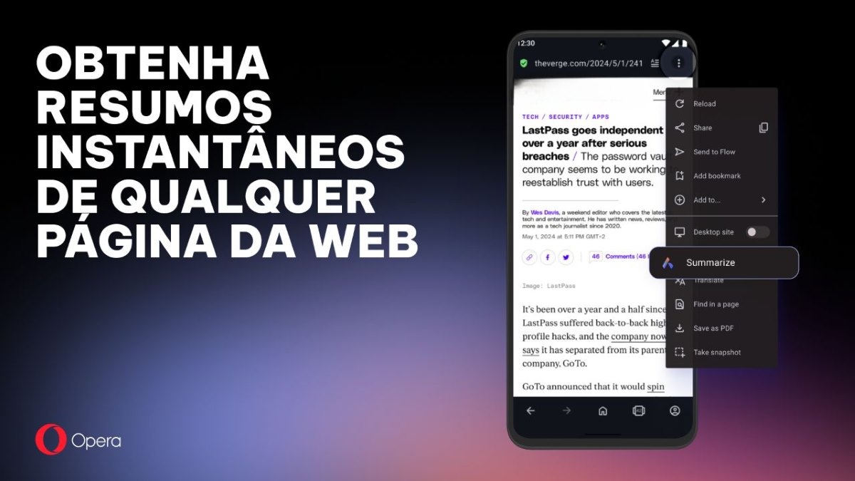 Opera para android: ia resume páginas da web instantaneamente