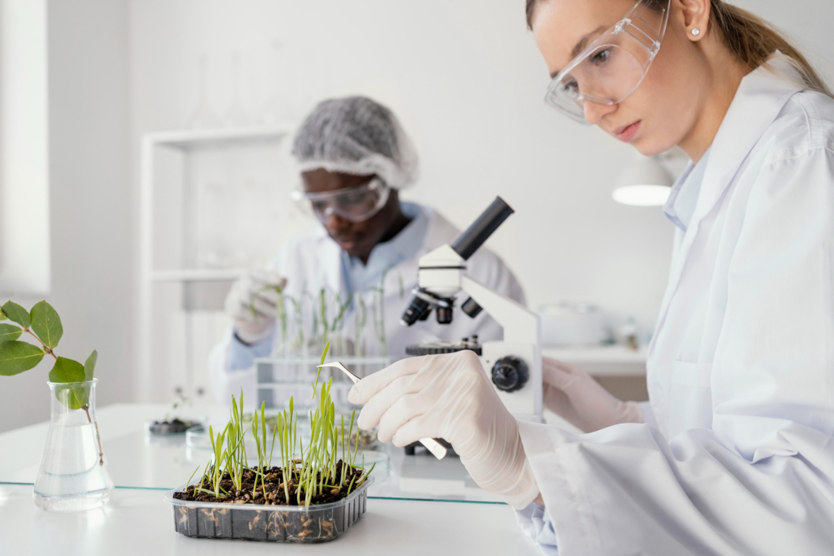 Cientistas fazendo pesquisa em biotecnologia