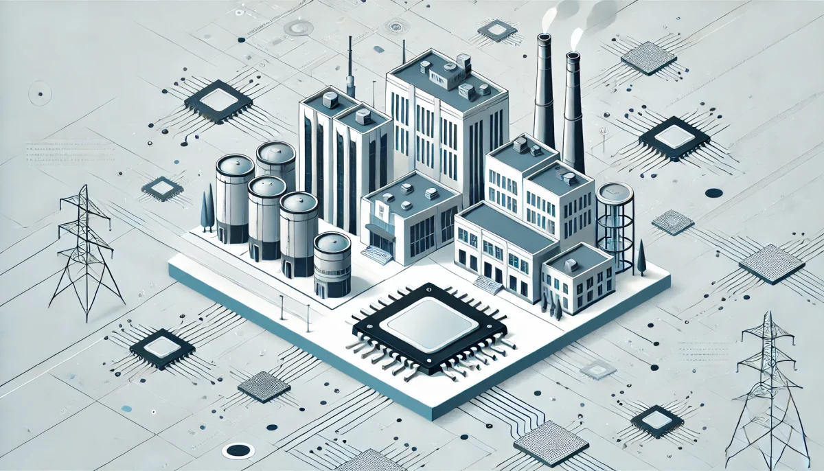 Imagem conceptual de uma indústria de semicondutores, gerada por ia