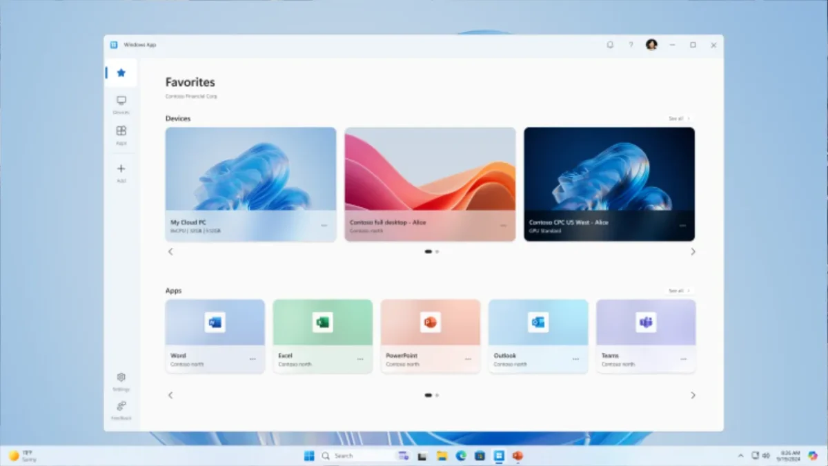 Windows app interface